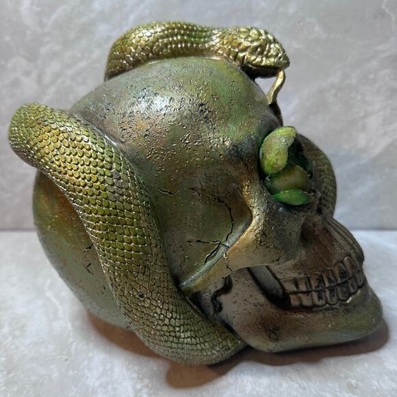 Serpent & Succulent Skull Hand-Painted Gothic Decor - Picture 2 of 8